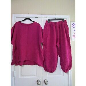 Magenta Textured Top Pants Set Womens 3XL Two Piece Loungewear Lightweight